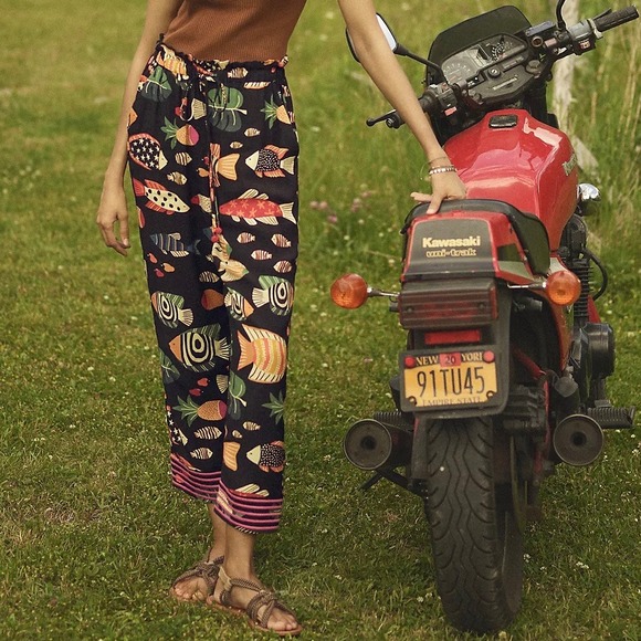 Farm Rio Anthropologie Sea Life Joggers Fish‎ Print Pant Embroidered Petite S - Picture 11 of 11